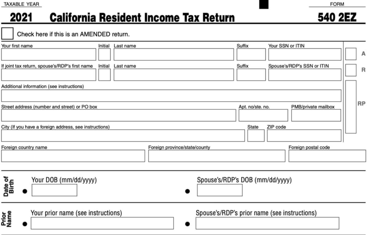 Form 540 2EZ California 2022 2023 State And Local Taxes Zrivo