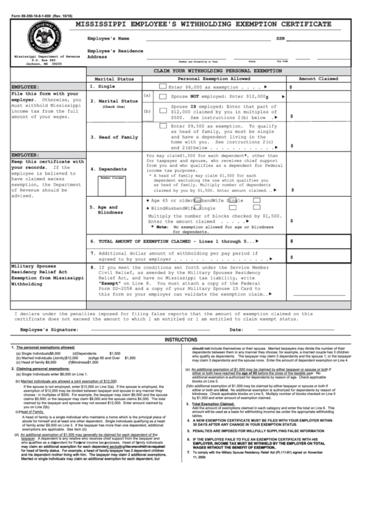 Form 9 350 16 8 1 000 Mississippi Employee S Withhholding Exemption 