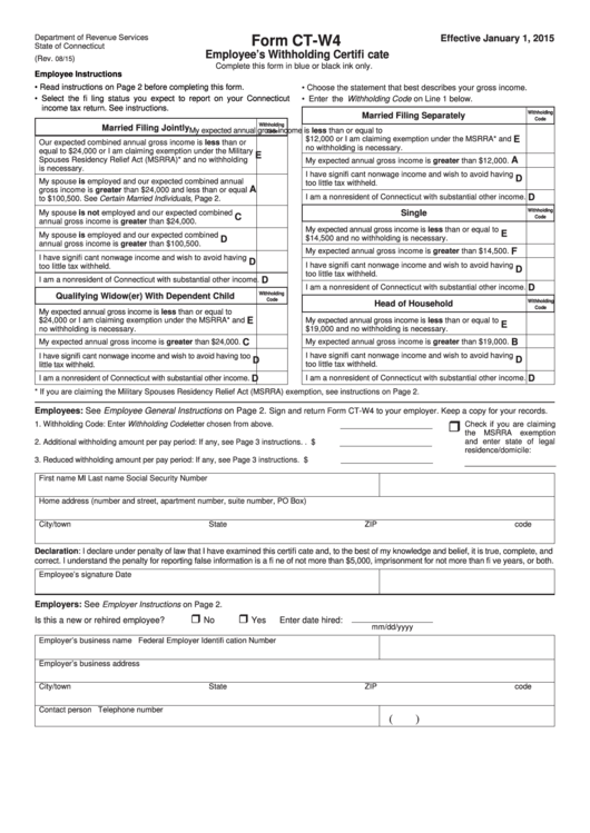 Form Ct W4 Employee Withholding Allowance Certificate 2015 