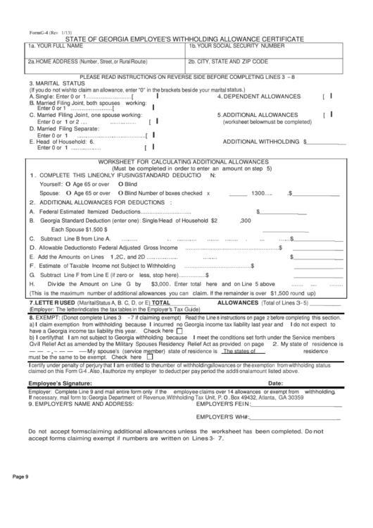 Form G 4 State Of Georgia Employee S Withholding Allowance