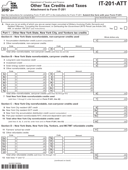 Form IT 201 ATT Download Fillable PDF Or Fill Online Other Tax Credits 