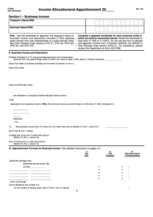 Form It 2023 Income Allocation And Apportionment Printable Pdf Download