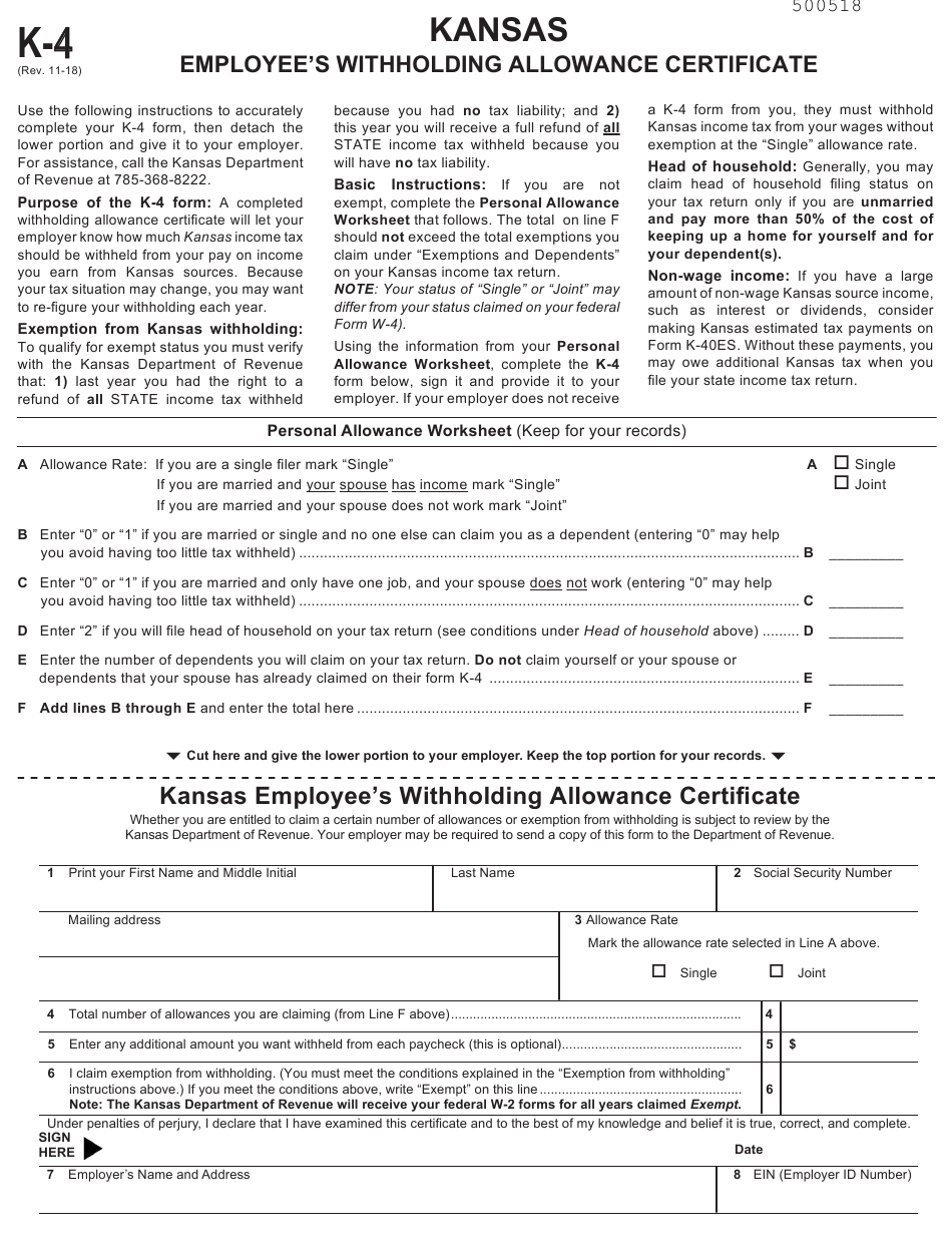 Form K 4 Download Fillable PDF Or Fill Online Employee s Withholding