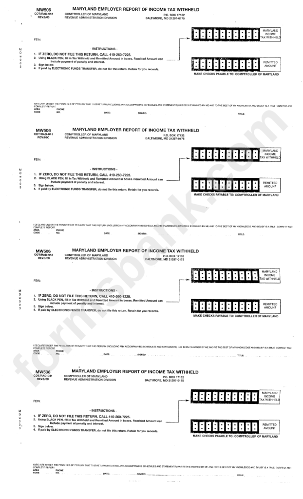 Form Mw506 Maryland Employer Report Of Income Tax Withheld Printable 