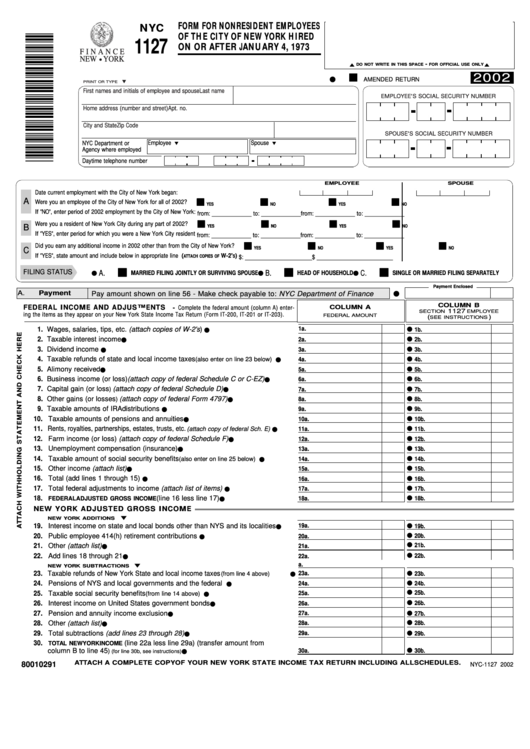 Form Nyc 1127 Form For Nonresident Employees Of The City Of New York