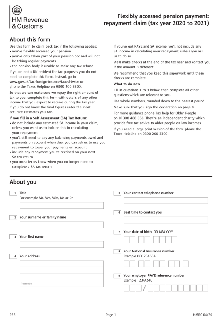 Form P55 Download Printable PDF Or Fill Online Flexibly Accessed 