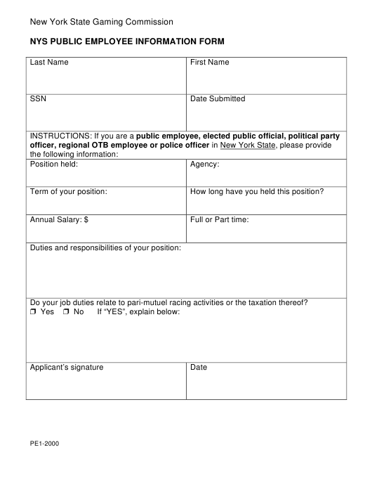 Form PE1 Download Printable PDF Or Fill Online NYS Public Employee ...