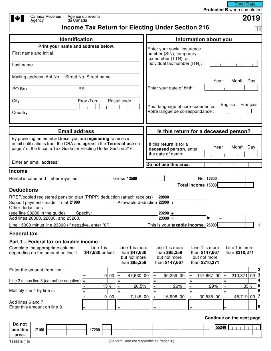 Form T1159 Download Fillable PDF Or Fill Online Income Tax Return For