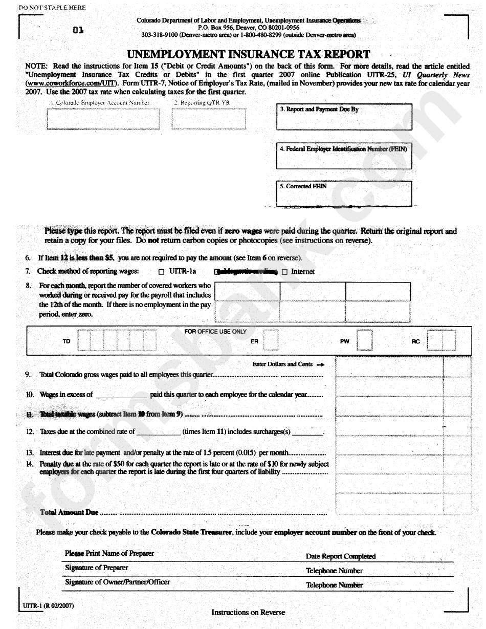 Form Uitr 1 Unemployment Insurance Tax Report Colorado Department