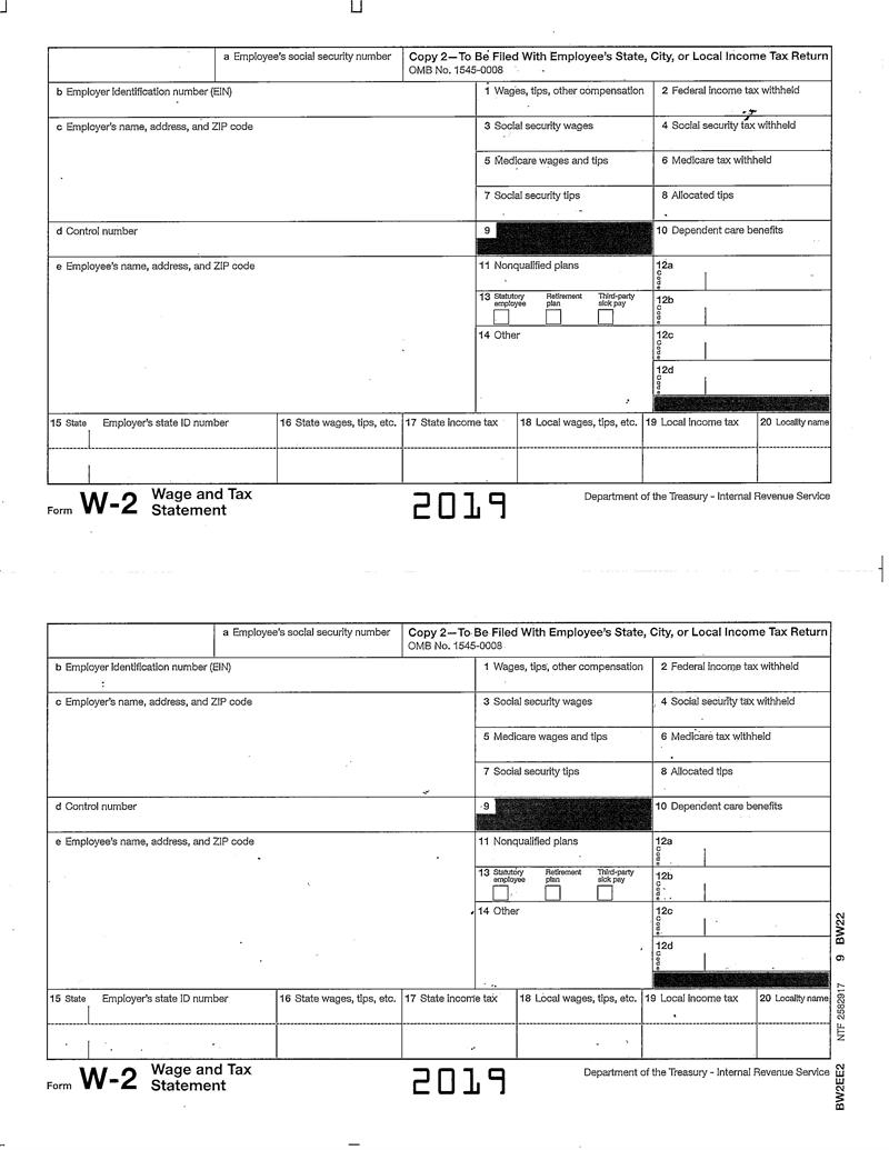 Form W 2 Copy 2 To Be Filed With Employee s State City Or Local 