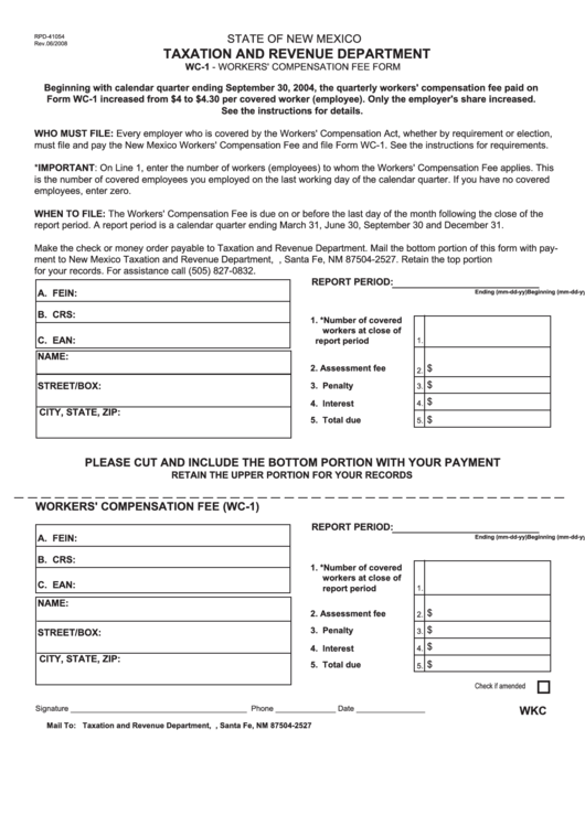 Form Wc 1 Workers Compensation Fee Form Taxation And Revenue 