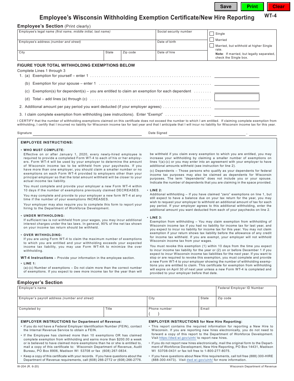 Form WT 4 Download Fillable PDF Or Fill Online Employee s Wisconsin