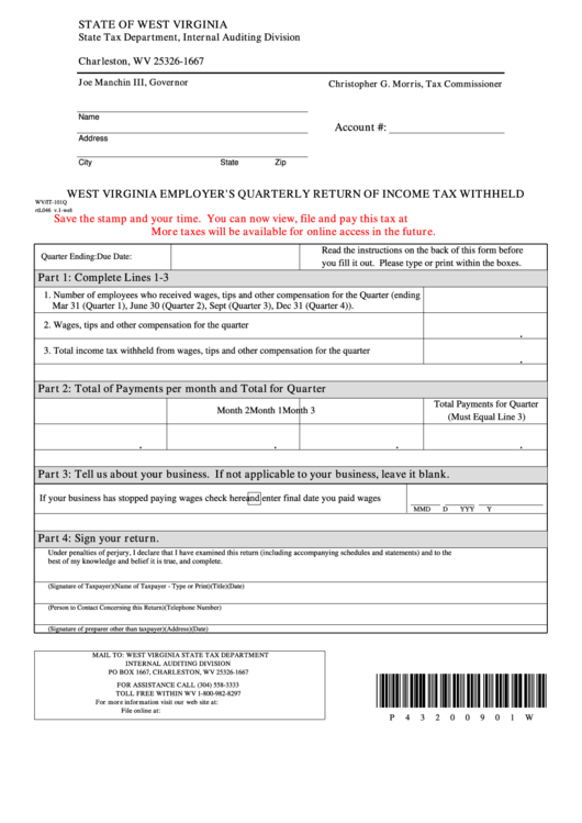 Form Wv it 101q West Virginia Employer S Quarterly Return Of Income 