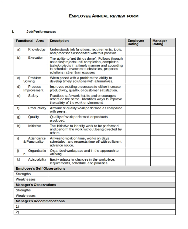 FREE 11 Sample Employee Review Forms In PDF MS Word Excel