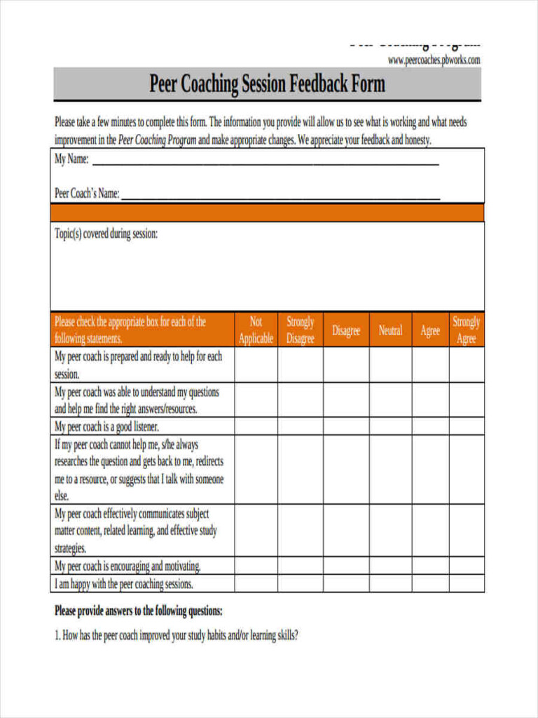 FREE 12 Coaching Feedback Forms In PDF MS Word Excel