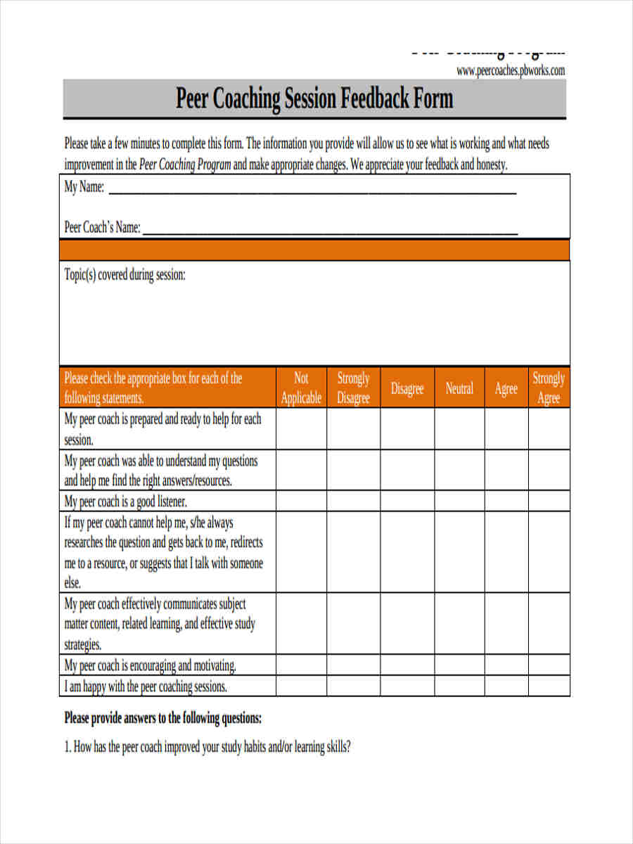 FREE 12 Coaching Feedback Forms In PDF MS Word Excel