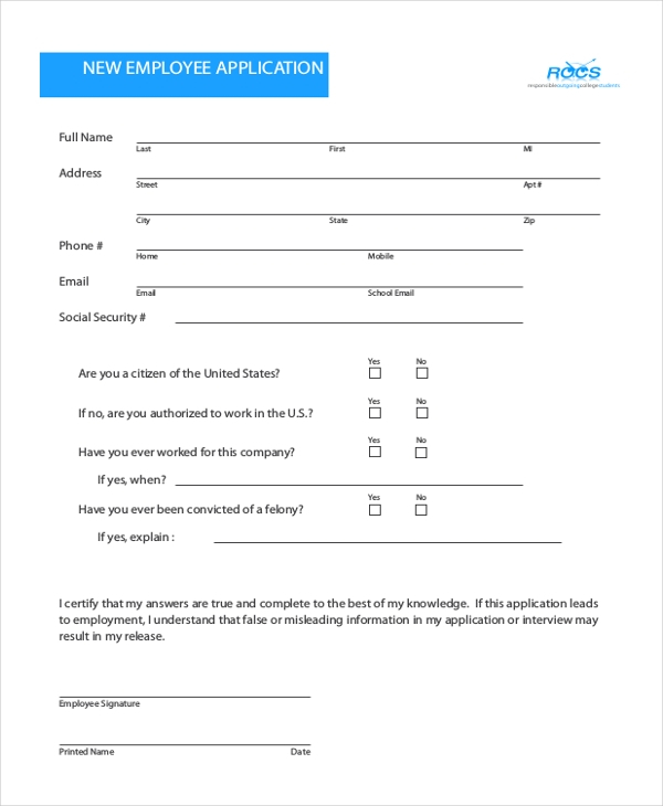 FREE 13 Sample Employee Application Forms In PDF Excel MS Word