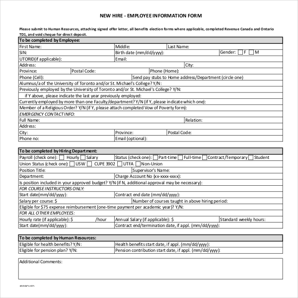 FREE 13 Sample Employee Information Forms In PDF Word Excel