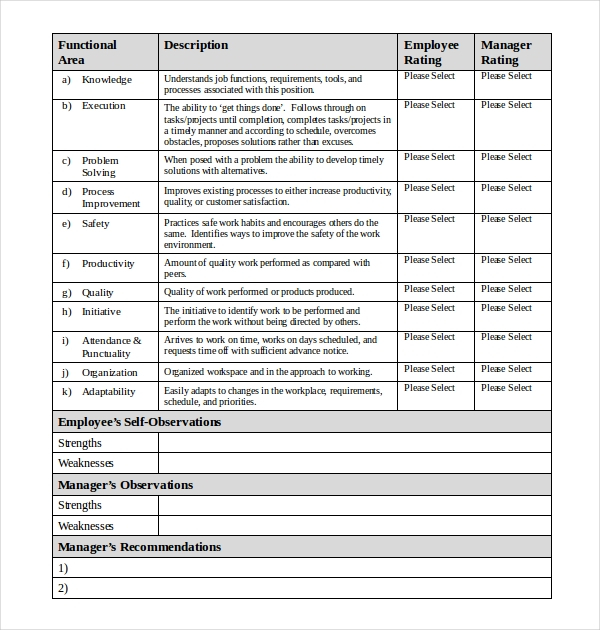 FREE 15 Sample Employee Review Forms In PDF Excel Word