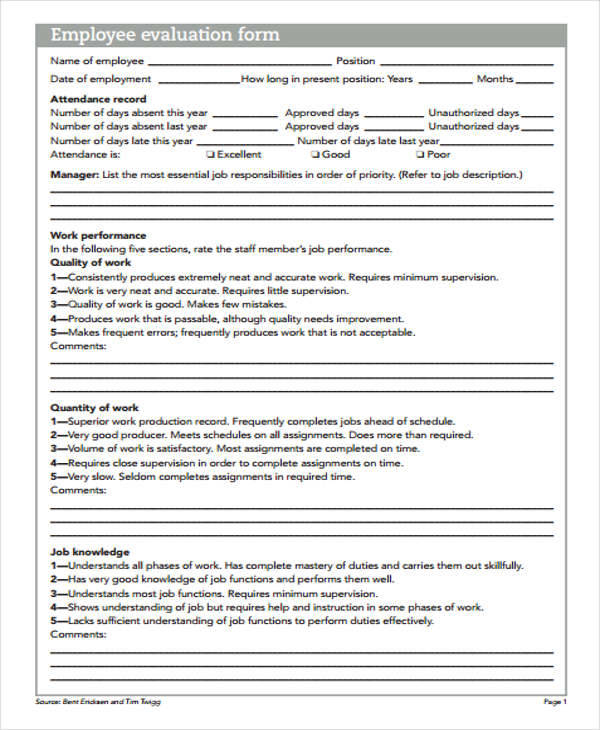 FREE 16 Employee Evaluation Forms In PDF