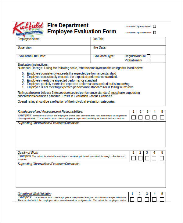 FREE 20 Employee Evaluation Forms In MS Word