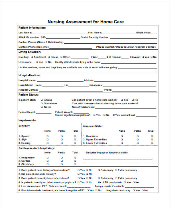 FREE 22 Nursing Assessment Forms In PDF