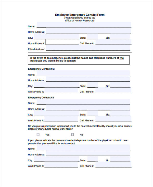 FREE 26 Emergency Contact Forms In PDF