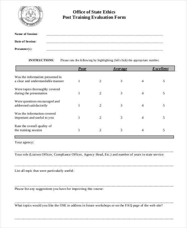 FREE 26 Training Evaluation Forms In PDF