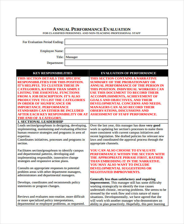 FREE 29 Sample Employee Evaluation Forms In PDF MS Word Excel