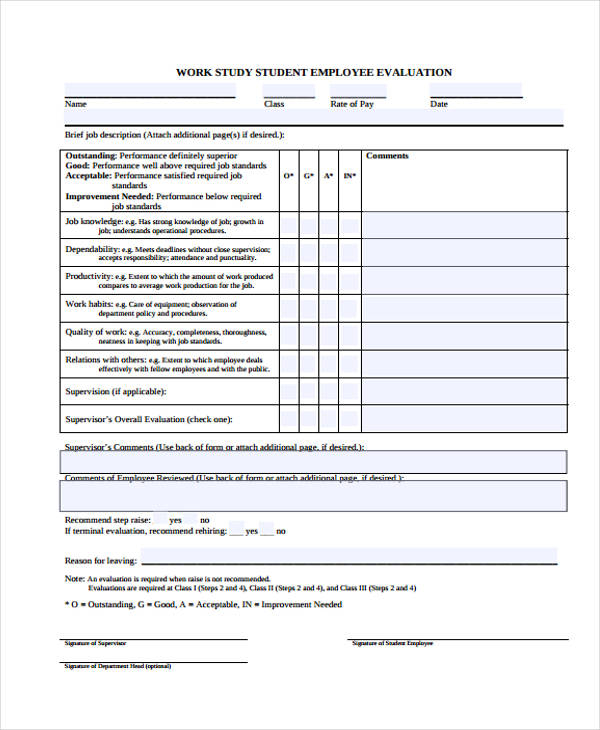 FREE 29 Sample Employee Evaluation Forms In PDF MS Word Excel