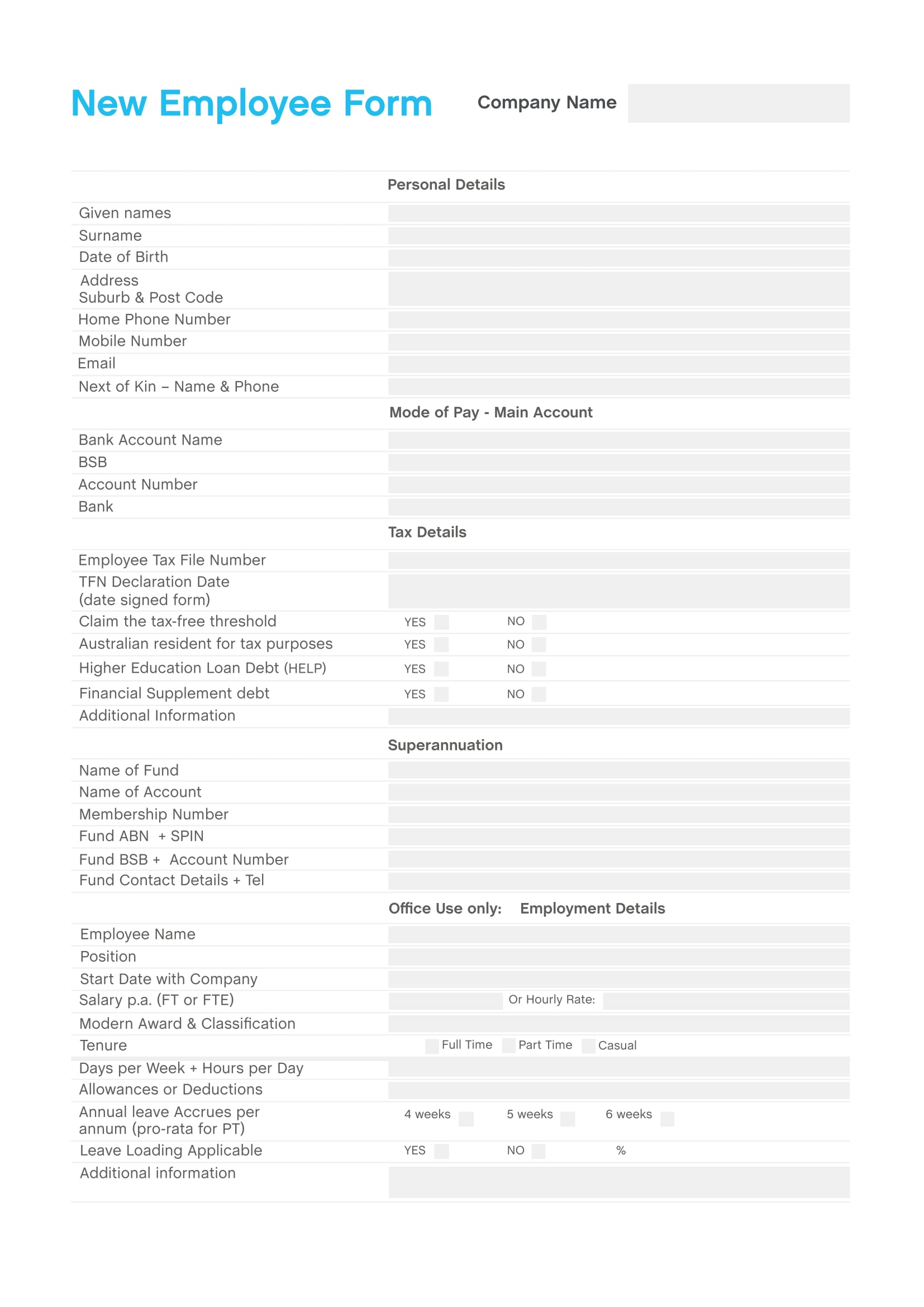 FREE 4 New Employee Forms In PDF MS Word Excel