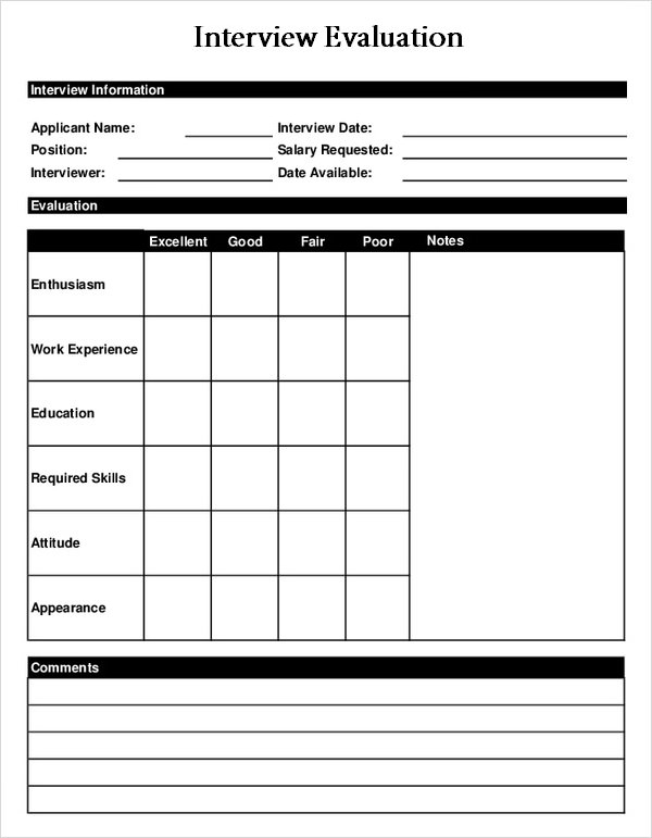 FREE 7 Interview Evaluation Samples In PDF MS Word