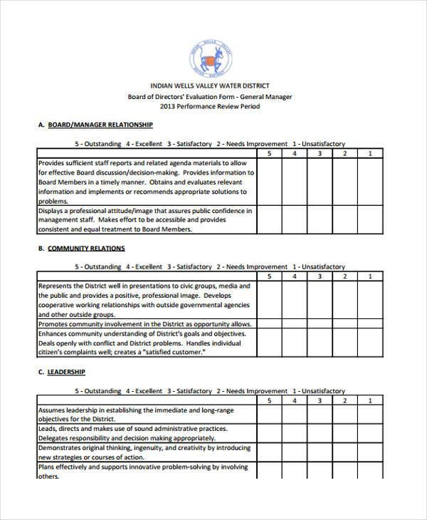 FREE 7 Manager Evaluation Forms In PDF MS Word