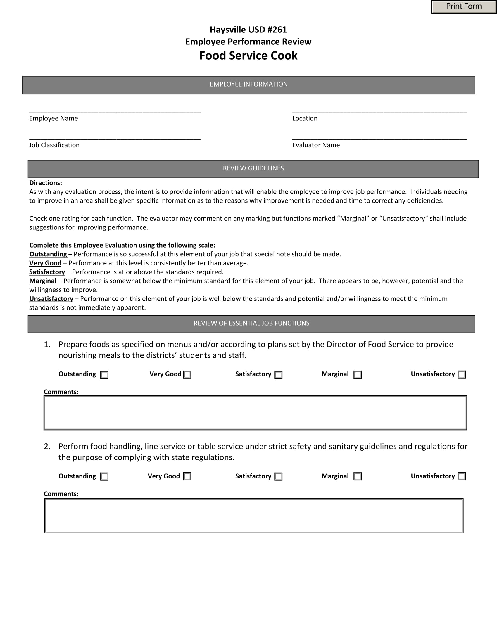 FREE 7 Restaurant Employee Evaluation Forms In PDF MS Word