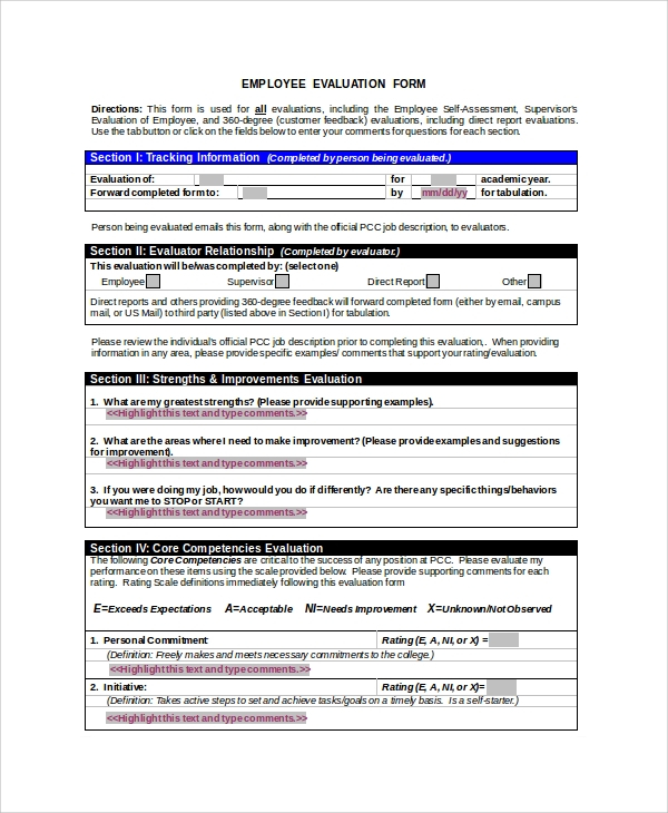 FREE 7 Sample Employee Evaluation Templates In PDF MS Word