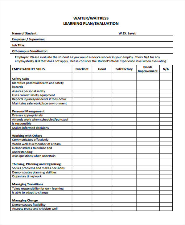 FREE 7 Sample Restaurant Evaluation Forms In PDF MS Word