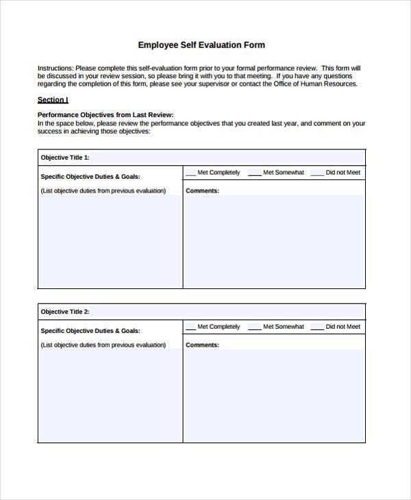 FREE 8 Employee Self Evaluation Forms In PDF MS Word Excel