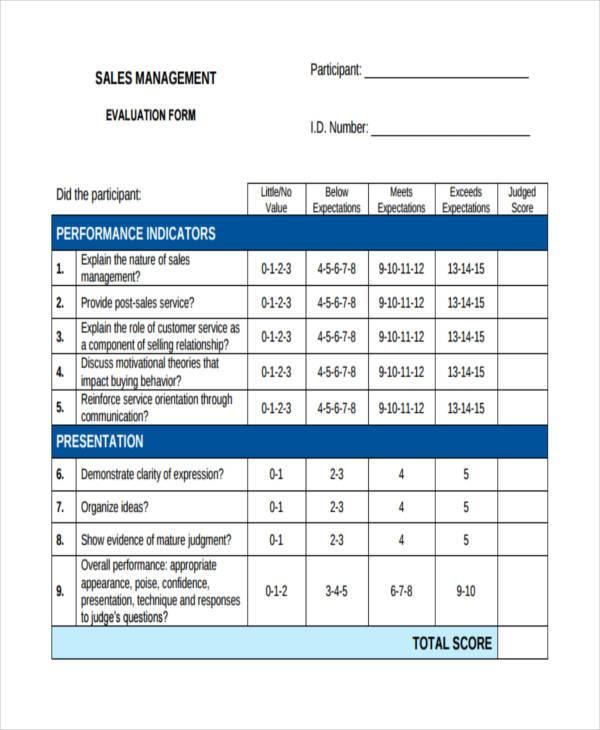 FREE 8 Sales Evaluation Forms PDF MS Word