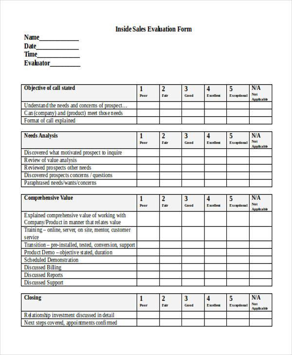 FREE 8 Sales Evaluation Forms PDF MS Word