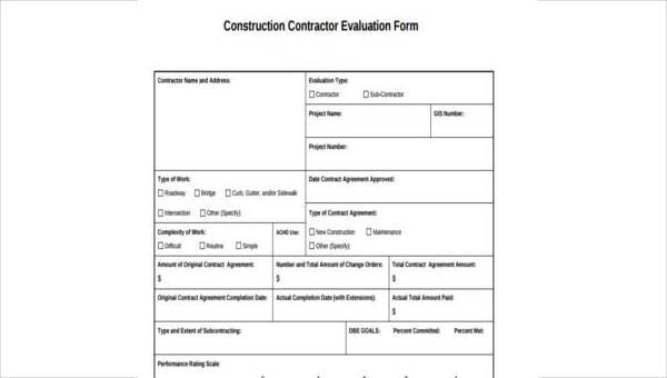 FREE 8 Sample Construction Evaluation Forms In PDF MS Word