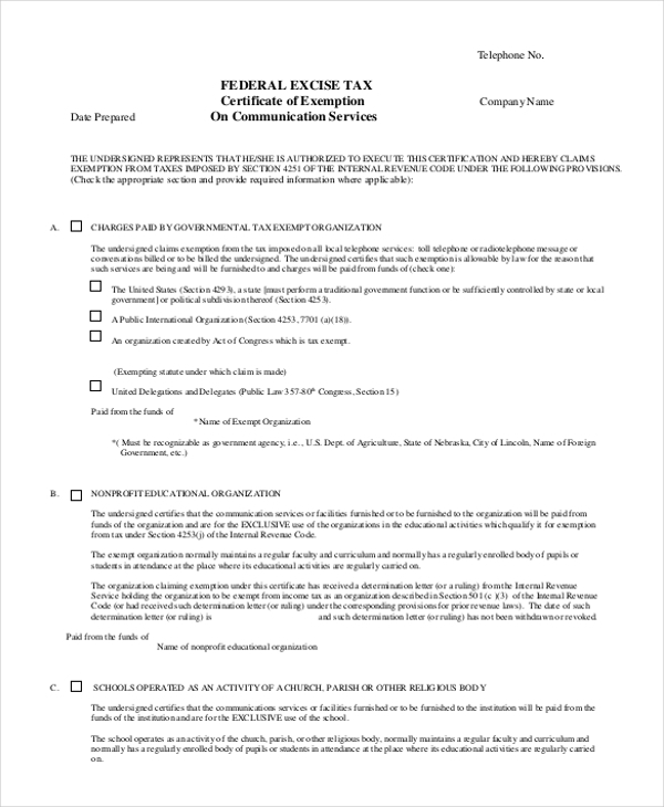 FREE 8 Sample Tax Exemption Forms In PDF MS Word