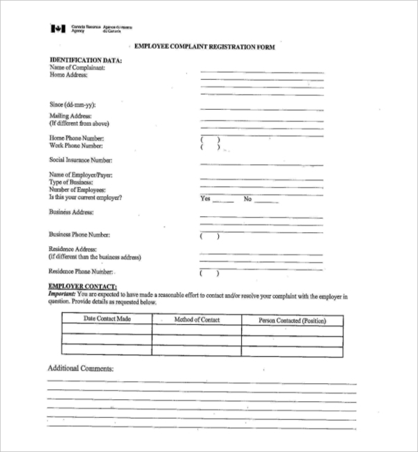 FREE 9 Sample Employee Complaint Forms In PDF Excel Word