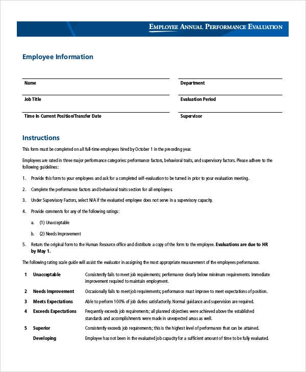 FREE 9 Sample Employee Evaluation Forms In PDF MS Word