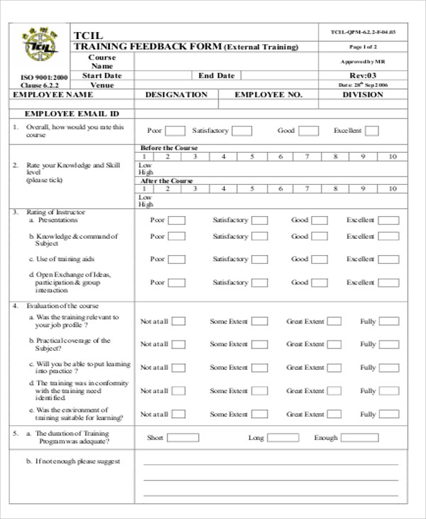 FREE 9 Sample Employee Feedback Forms In MS Word PDF