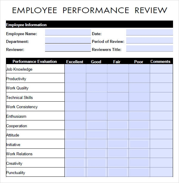 FREE 9 Sample Performance Evaluation Templates In PDF MS Word