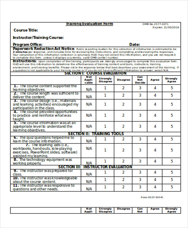 FREE 9 Sample Training Evaluation Forms In MS Word