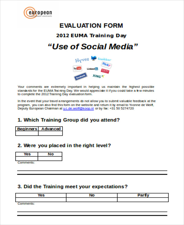 FREE 9 Sample Training Evaluation Forms In MS Word