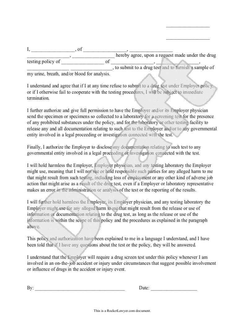 Free Employee Drug Testing Consent Form Rocket Lawyer