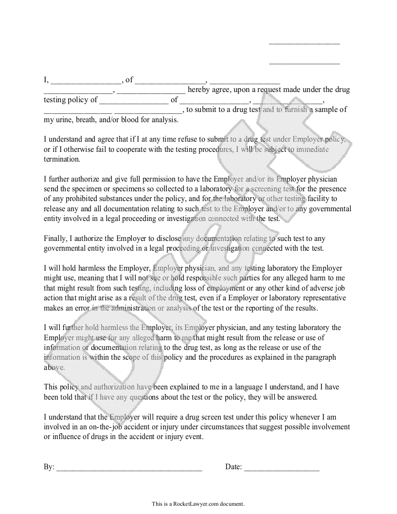 Free Employee Drug Testing Consent Form Rocket Lawyer