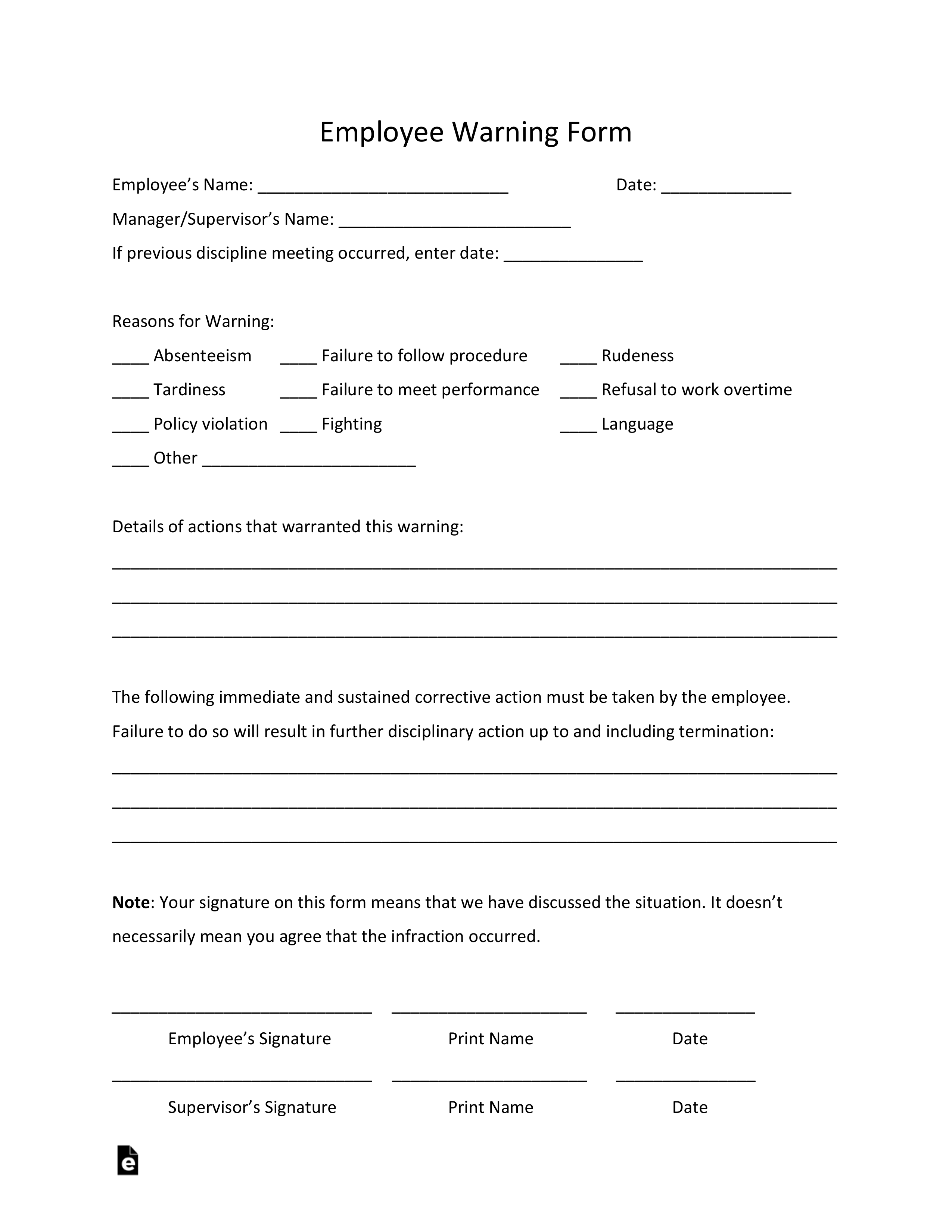 Free Employee Warning Notice Template PDF Word EForms